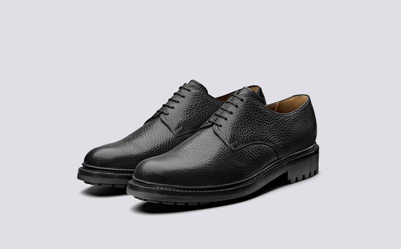 Grenson Curt Mens Derby Shoes - Black Natural Grain OC7590
